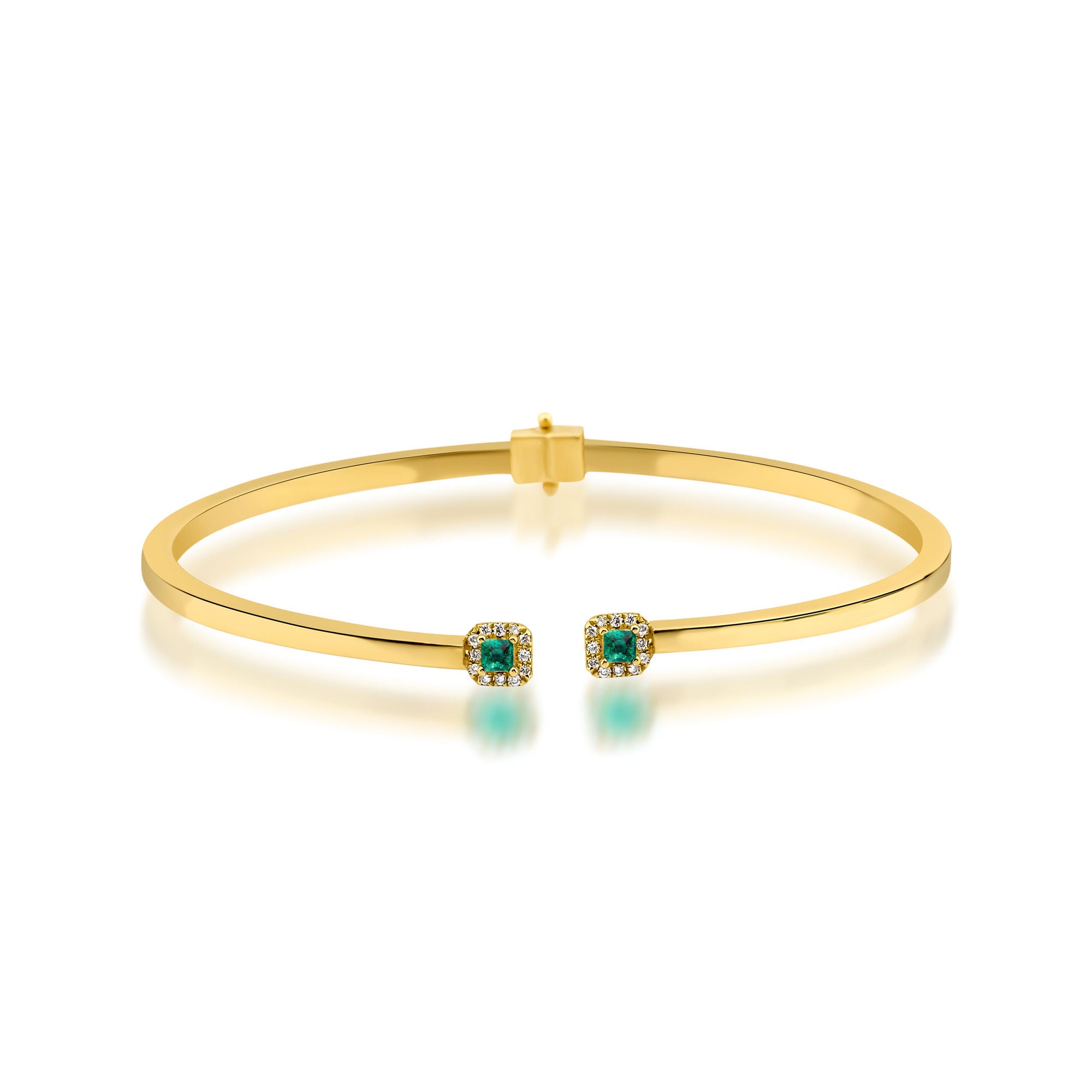 Fortuna 18K Gold Bangle w. Diamonds & Emeralds
