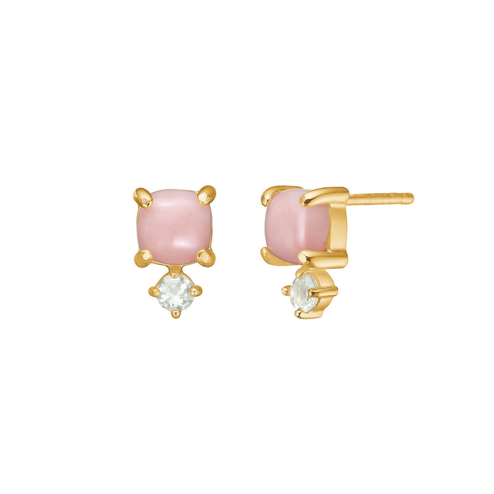 Reef 18K Gold Plated Studs w. Opal & Small Prasiolite