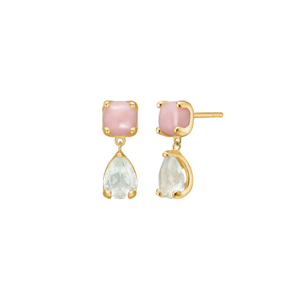 Reef 18K Gold Plated Studs w. Opal & Prasiolite Drop