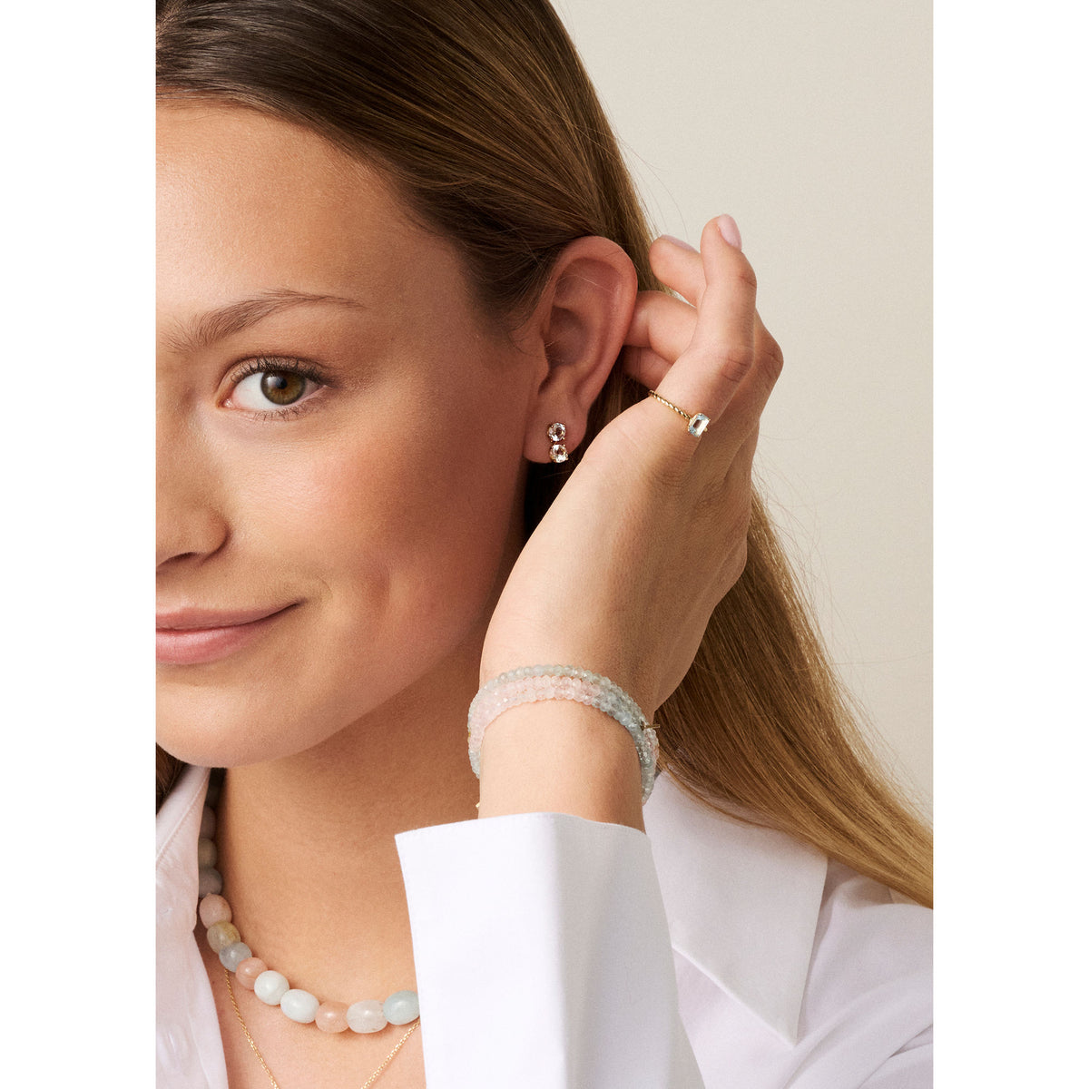 Reef 18K Gold Plated Studs w. Topaz & Prasiolite