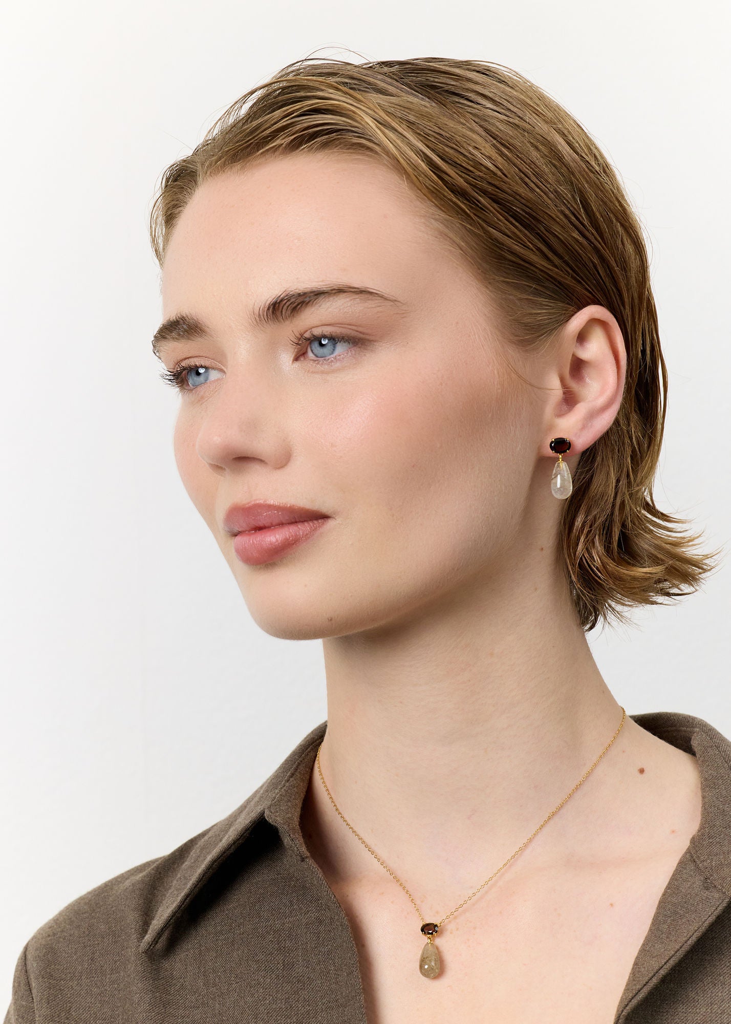 Polly Studs w. Smokey Topas & Golden Rutile Quartz