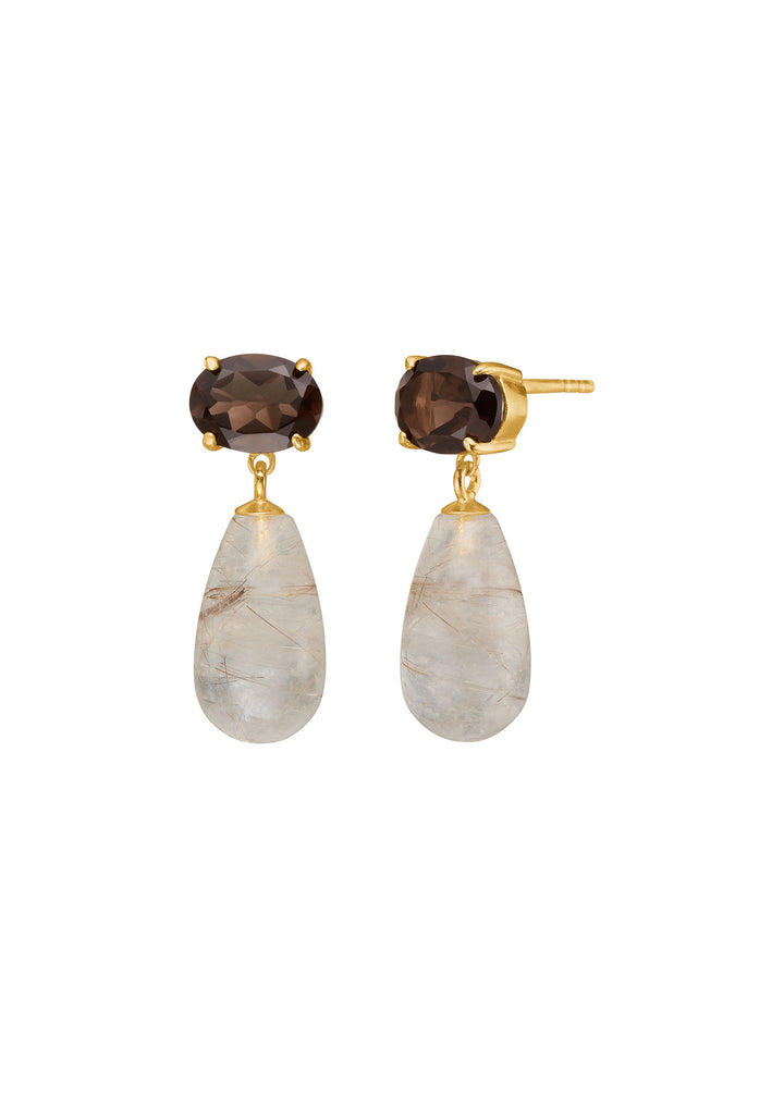 Polly Studs w. Smokey Topas & Golden Rutile Quartz