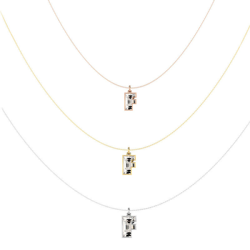 Alphabet 18K Gold, Rosegold or Whitegold Inital F Pendant w. Solitaire Lab-Grown Diamond