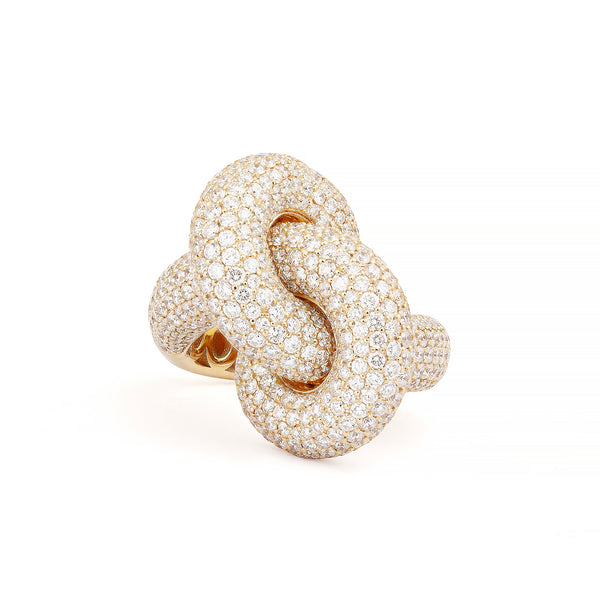 Legacy Knot Big 18K Gold Ring w. Diamonds