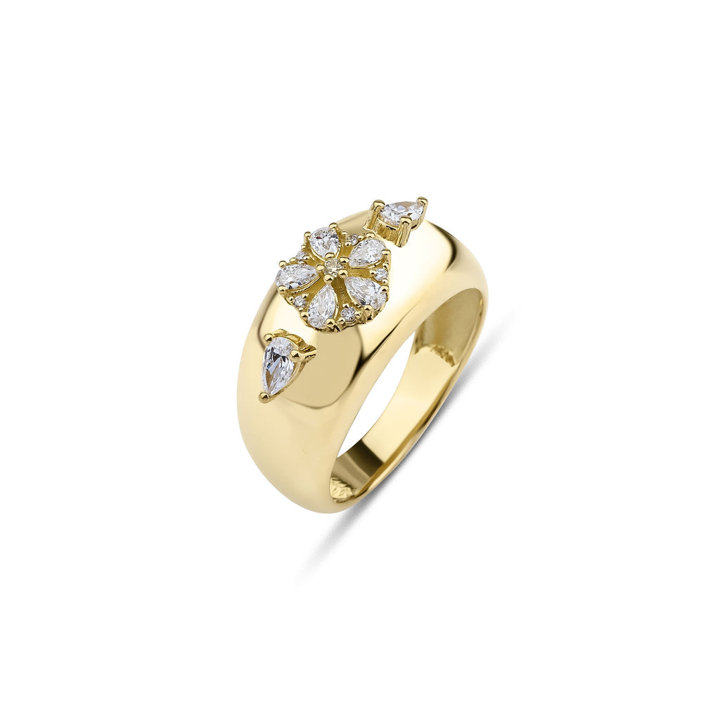 Fleur Bombe 18K Gold Ring w. Diamonds
