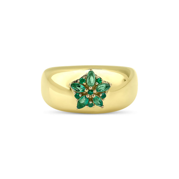 Fleur Sparkle 18K Gold Ring w. Emeralds