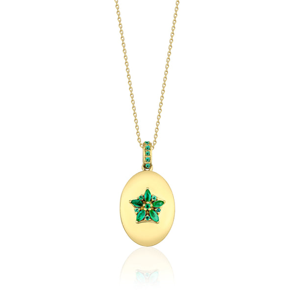 Fleur Sparkle 18K Gold Necklace w. Emeralds