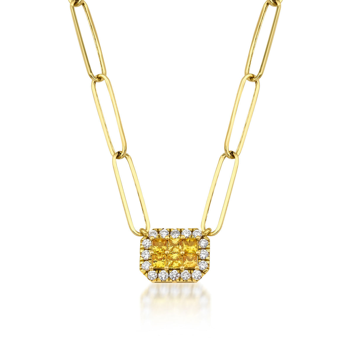 Fortuna Belle Amarillo Paperclip 18K Gold Necklace w. Diamonds & Sapphires
