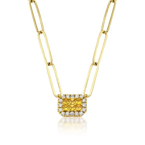 Fortuna Belle Amarillo Paperclip 18K Gold Necklace w. Diamonds & Sapphires