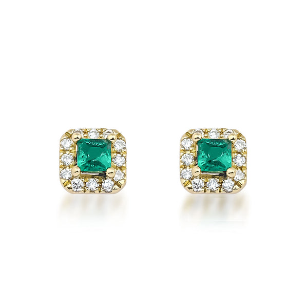 Fortuna Verde 18K Gold Studs w. Emeralds & Diamonds