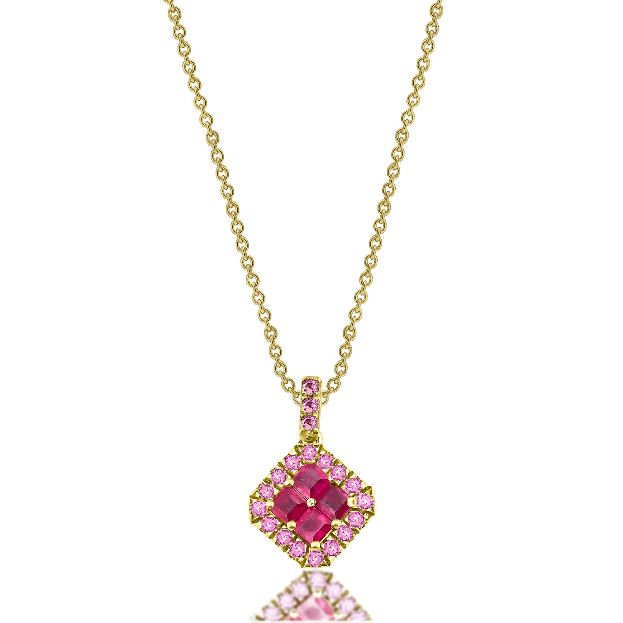 Fortuna 18K Gold Necklace w. Rubies & Sapphires