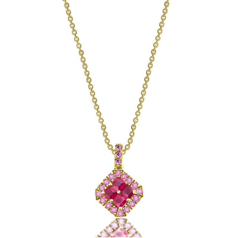 Fortuna 18K Gold Necklace w. Rubies & Sapphires