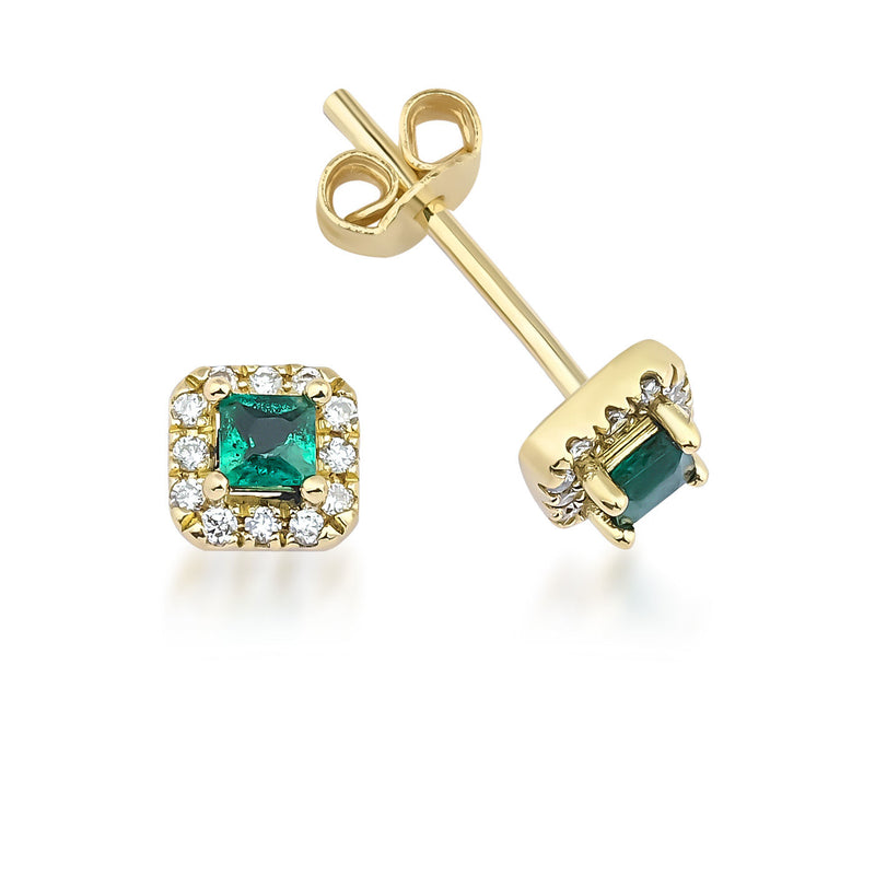 Fortuna Verde 18K Gold Studs w. Emeralds & Diamonds