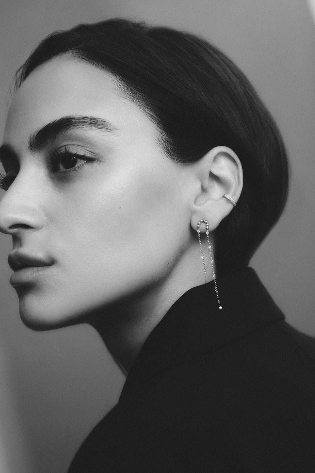 Double Cascade Nude 18K Whitegold Earrings w. Lab-Grown Diamonds