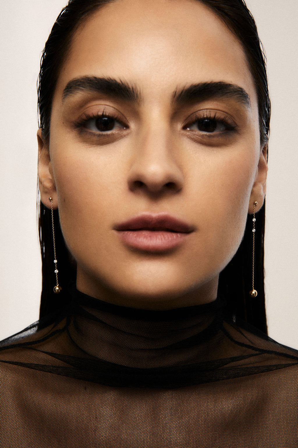 Chain Cascade Nude 18K Whitegold Earrings w. Lab-Grown Diamonds