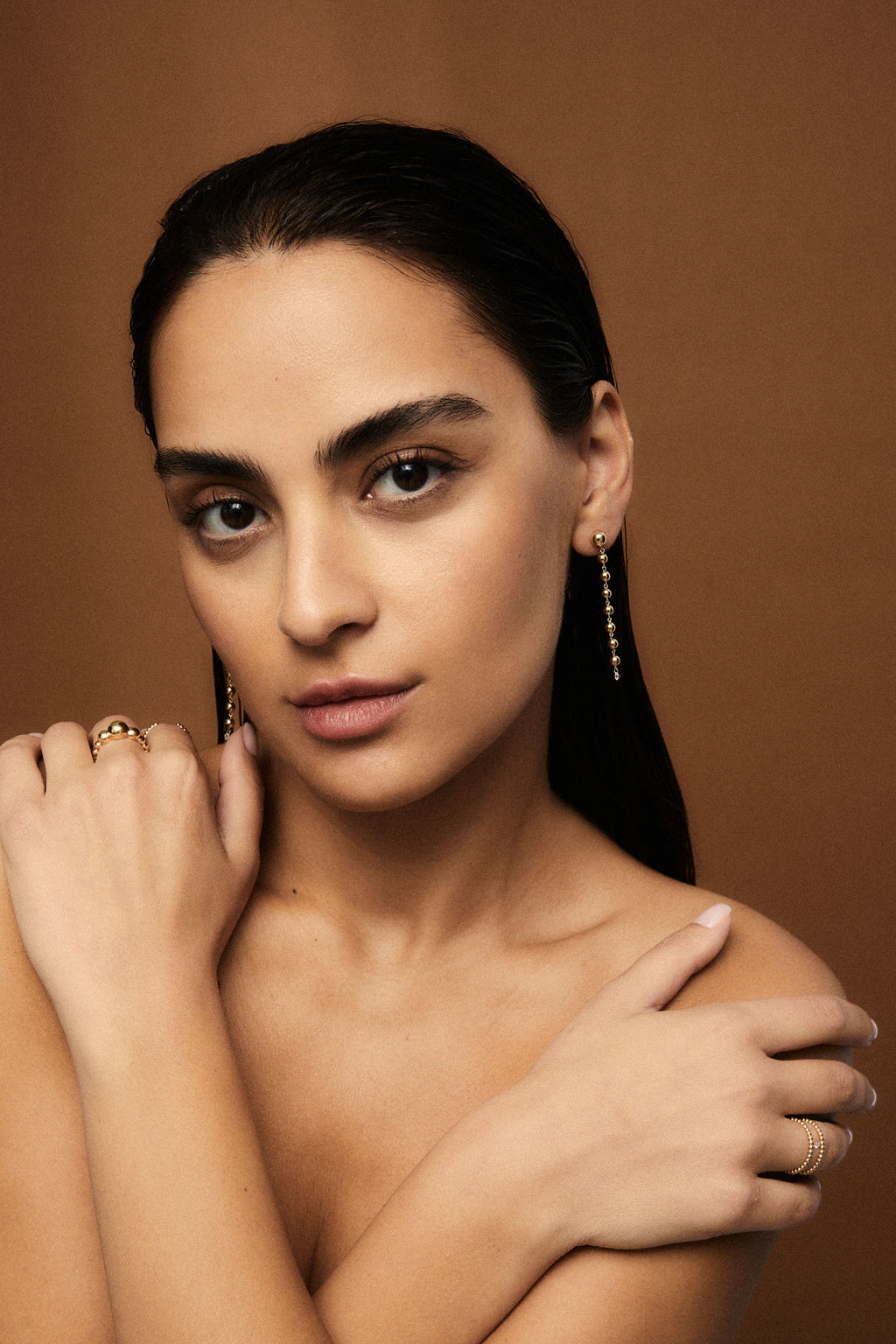 Grand Cascade Nude 18K Rosegold Earrings w. Lab-Grown Diamonds