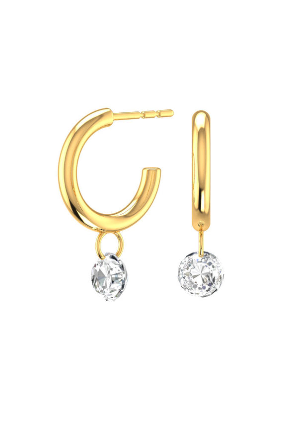 Solitaire Nude 18K Gold Hoops w. Lab-Grown Diamonds