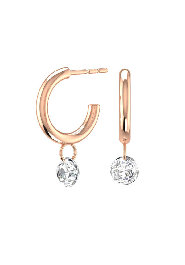 Solitaire Nude 18K Rosegold Hoops w. Lab-Grown Diamonds