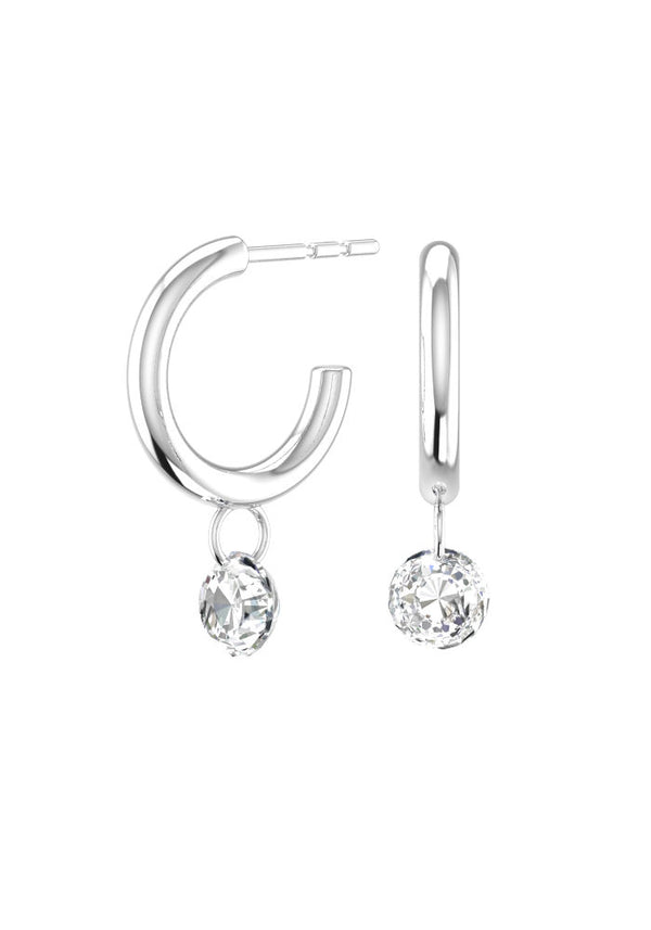 Solitaire Nude 18K Whitegold Hoops w. Lab-Grown Diamonds