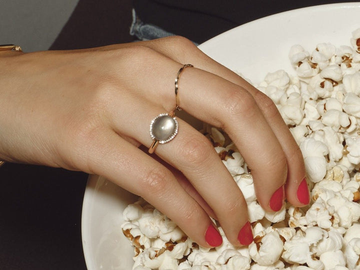 Cabouchon 18K Rose Gold w. Diamonds & Smokey Quartz