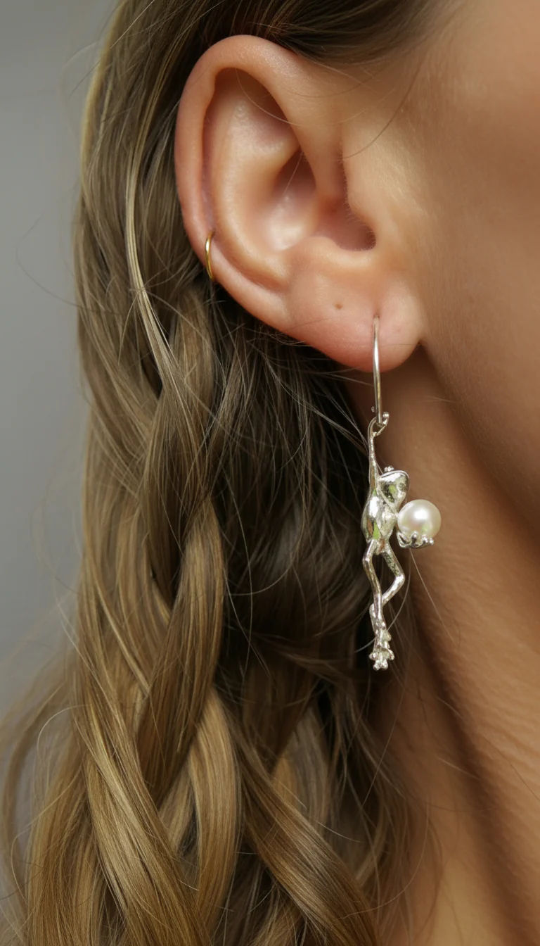 Frog Silver Hoops w. Pearl
