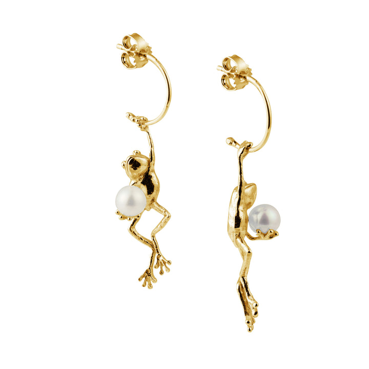 Frog Gold Plated Hoops w. Pearl