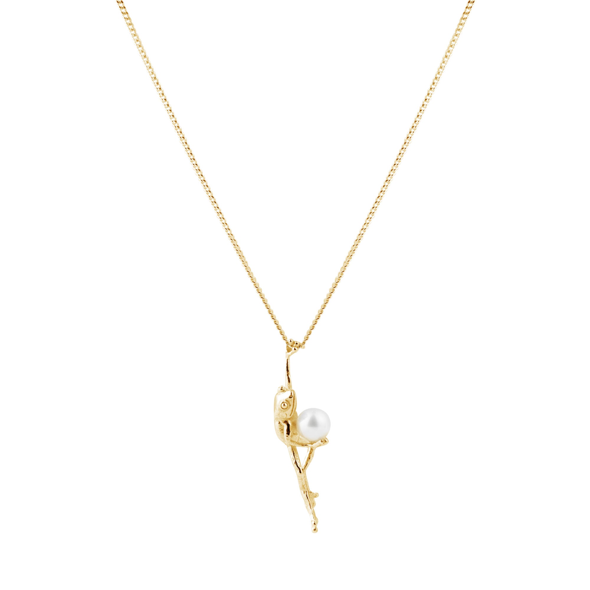 Frog Gold Plated Necklace w. Pearl