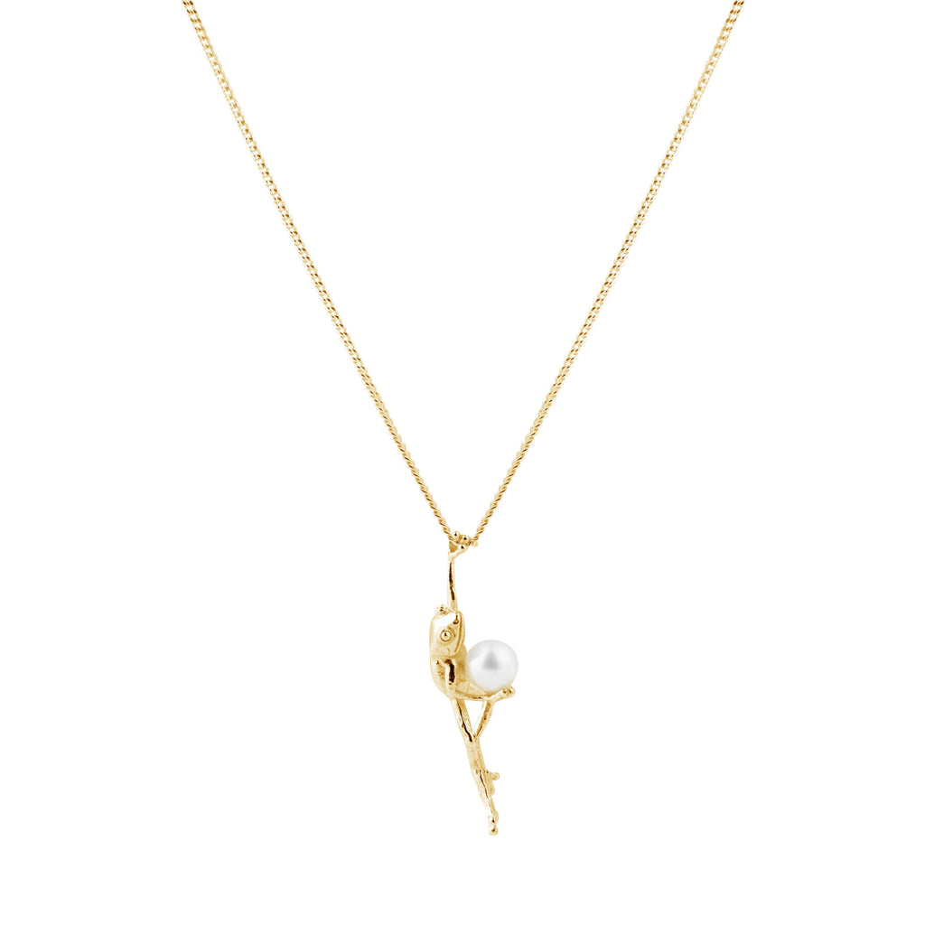 Frog Gold Plated Necklace w. Pearl