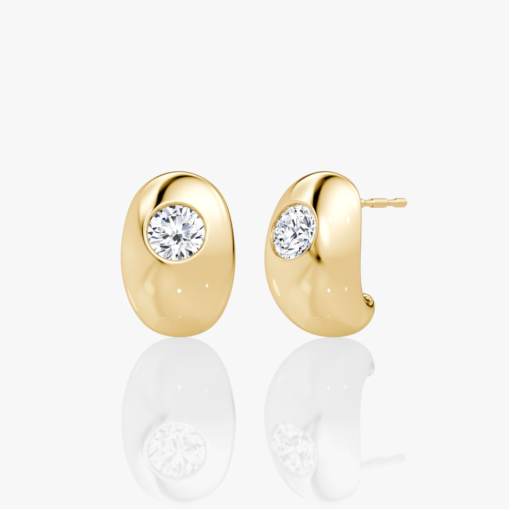 Dome 14K Gold Hoops w. Lab-Grown Diamond
