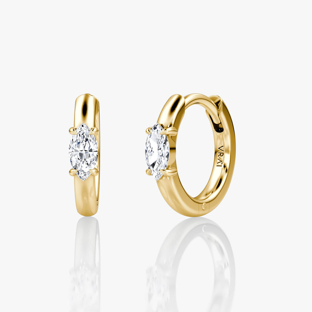 Solitaire 14K Gold Hoops w. Marquise Cut Lab-Grown Diamond