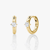 Solitaire 14K Gold Hoops w. Round Cut Lab-Grown Diamond