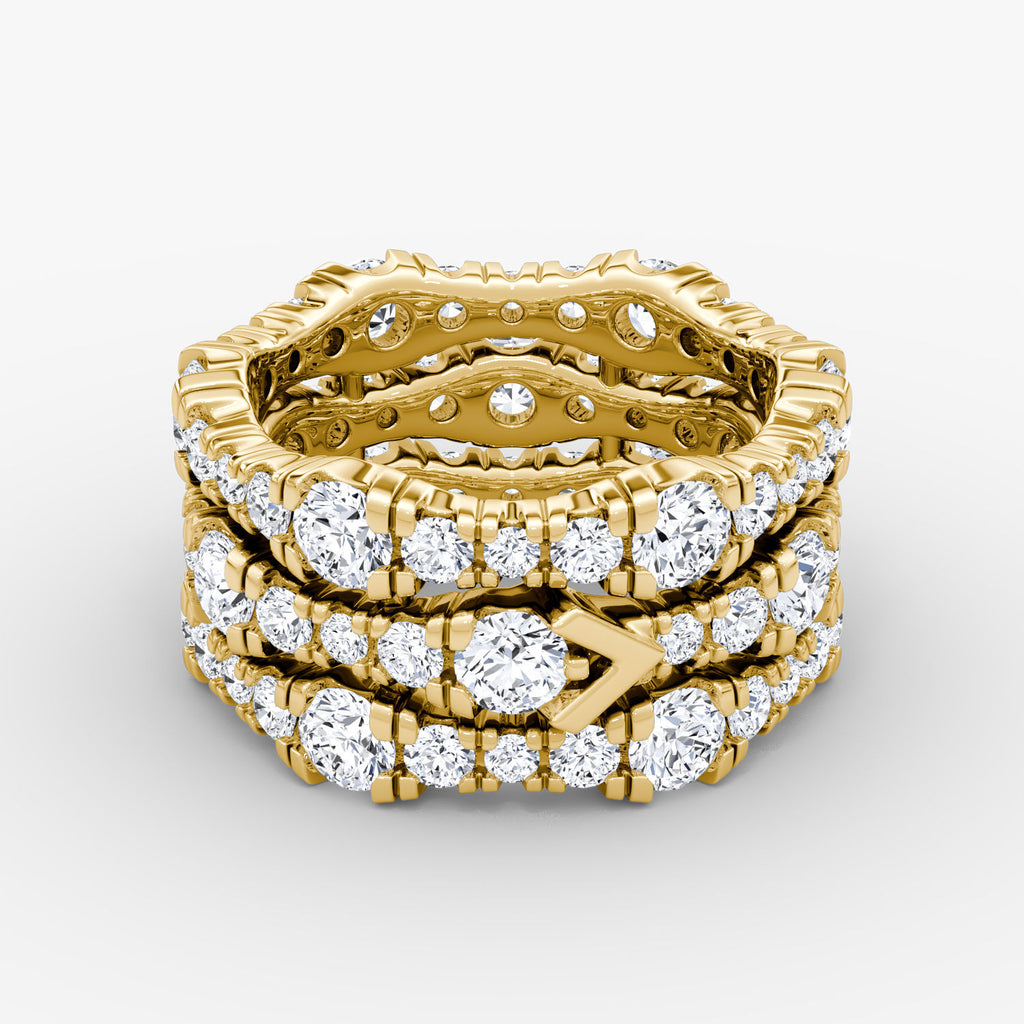 V 3 Row Pavé 14K Gold Ring w. Lab-Grown Diamond