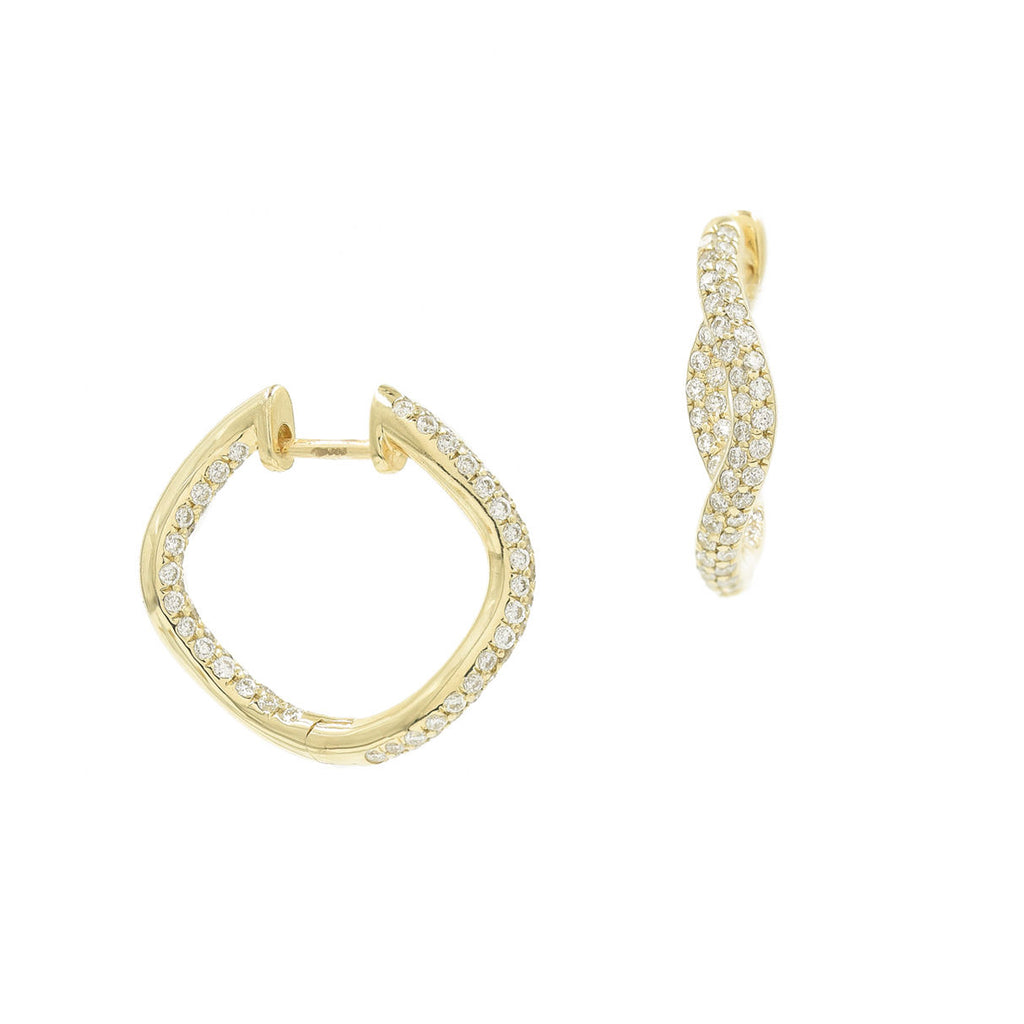 Full Pave Large Hinged Wave 14K Gold Hoops w. Diamond