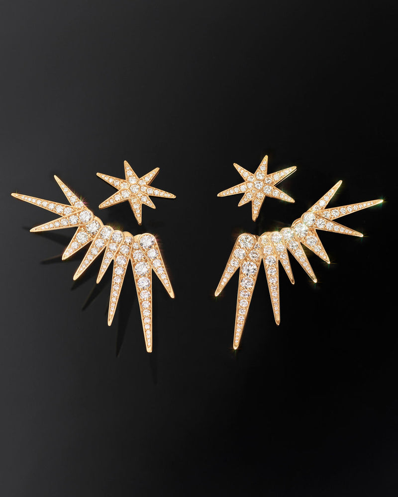 Small Funky Shooting Stars 18K Gold Stud w. Diamonds