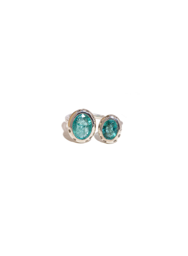 Duo Luxe Sølv Ring m. Smaragd & Champagnefarvet Diamant