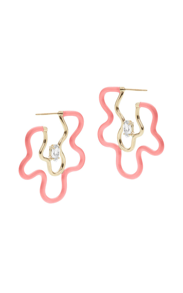 Flower Power 9K Gold Plated Pink Hoops w. Crystals