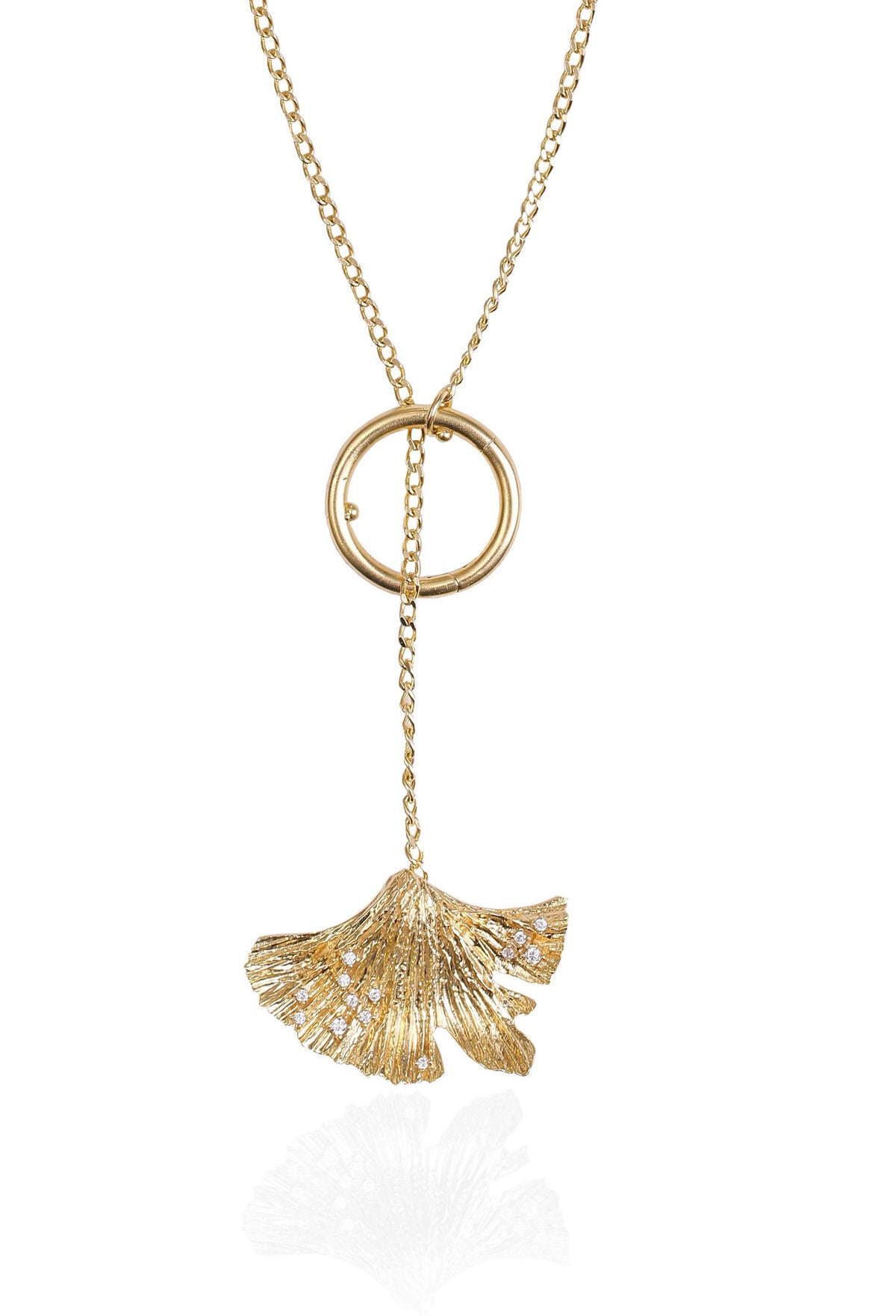 Ginkgo Hoop Lock Gold vergoldete Halskette m. Zirkon