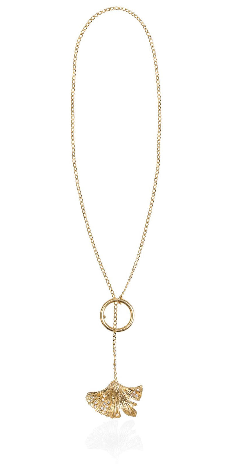 Ginkgo Hoop Lock Gold vergoldete Halskette m. Zirkon