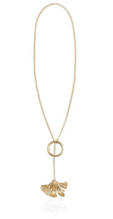 Ginkgo Hoop Lock Gold Plated Necklace w. Zirconia