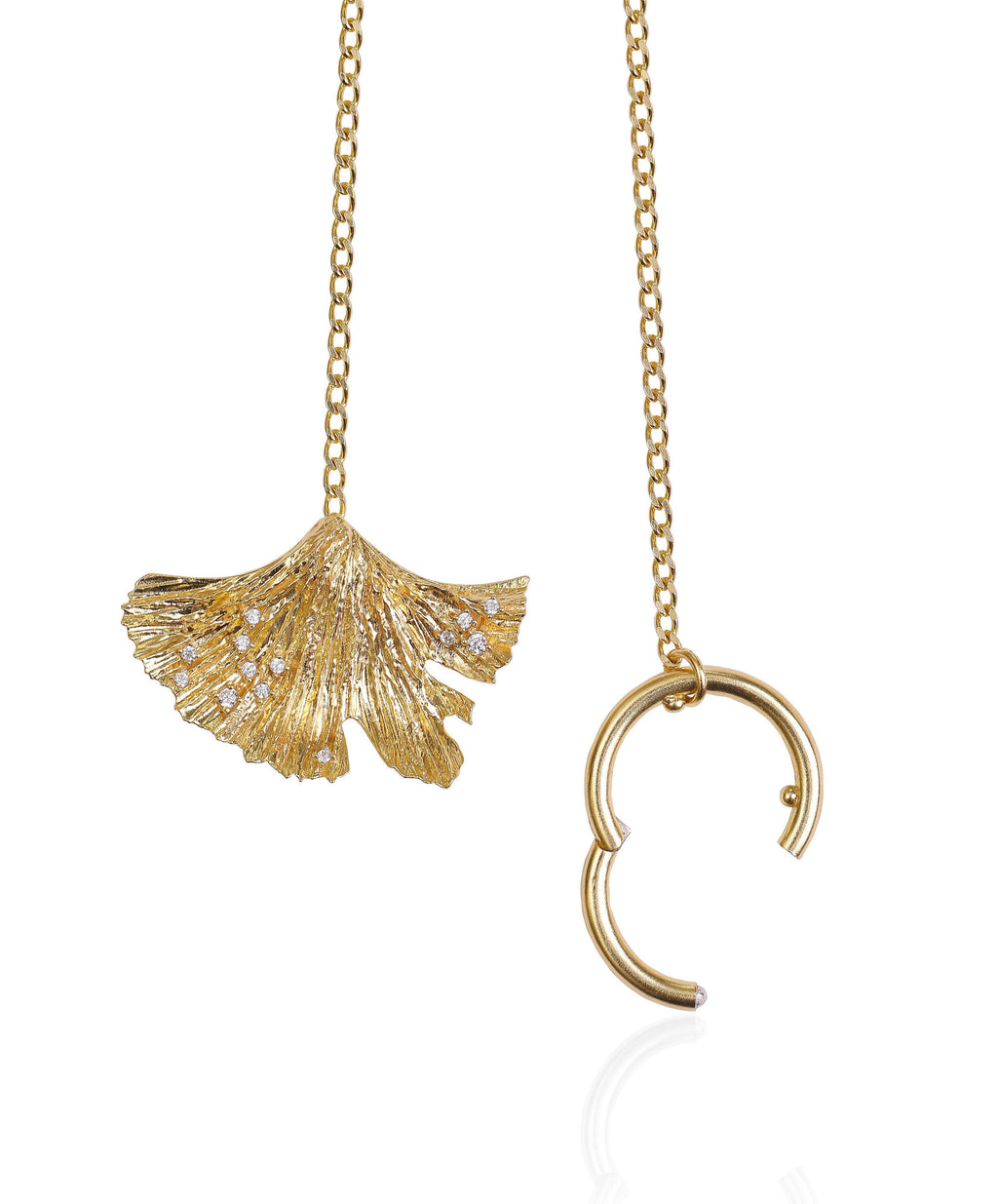 Ginkgo Hoop Lock Gold vergoldete Halskette m. Zirkon