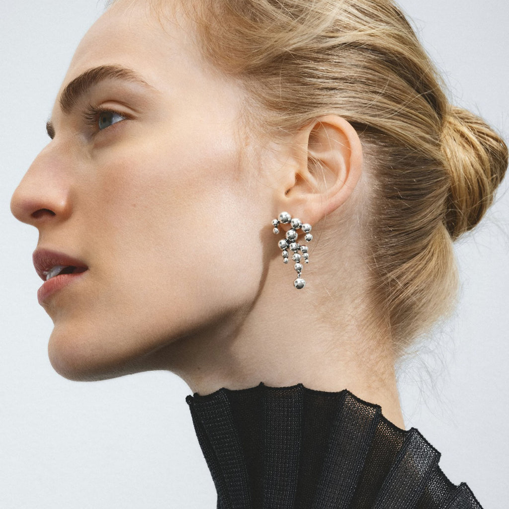 Moonlight Grapes Chandelier Silver Earring