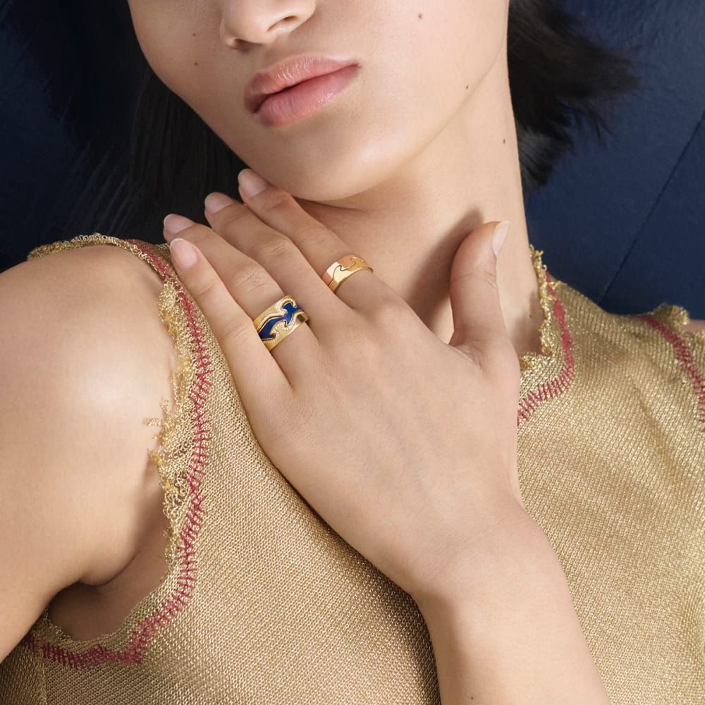 Fusion 18K Gold Ring w. Blue HyCeram & Diamonds