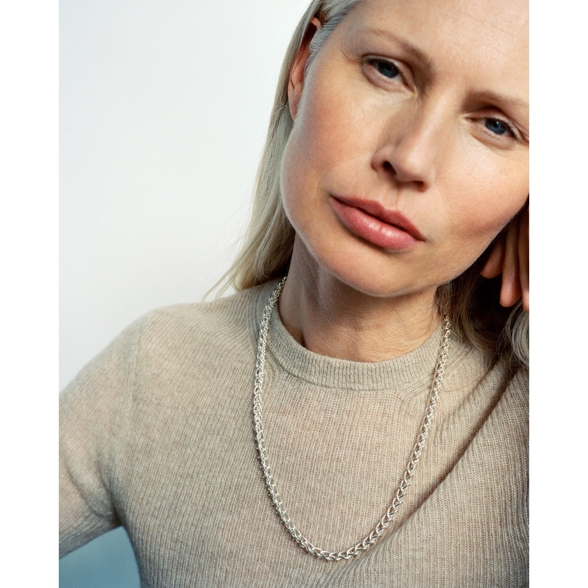 Weft Slim Single Link Silver Necklace