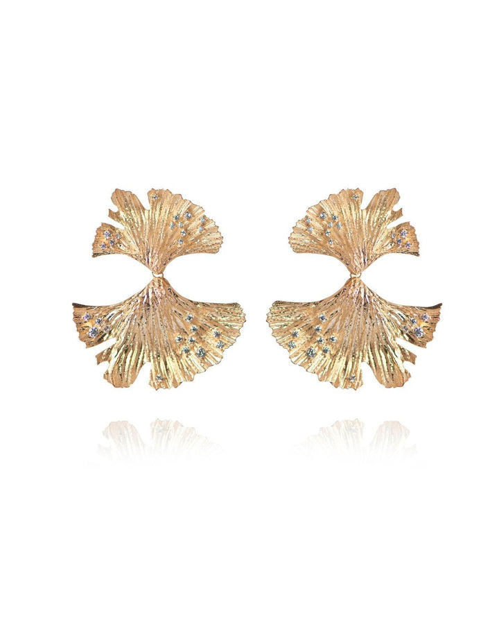 Golden Hues Ginkgo Gold Plated Earrings w. Zirconia