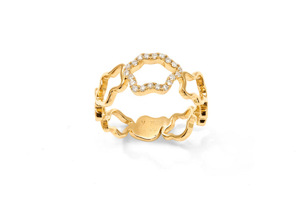 Golden Cloud Band 18K Gold Ring w. Diamonds