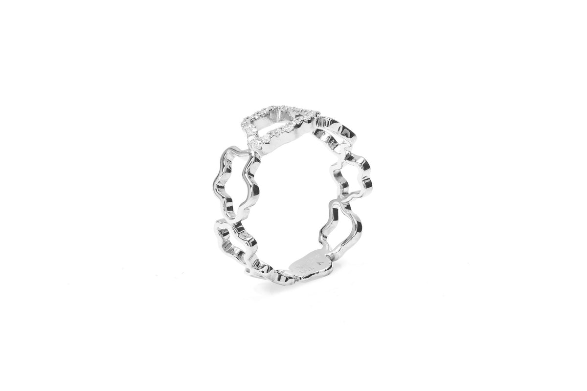 Golden Cloud Band 18K Hvidguld Ring m. Diamanter
