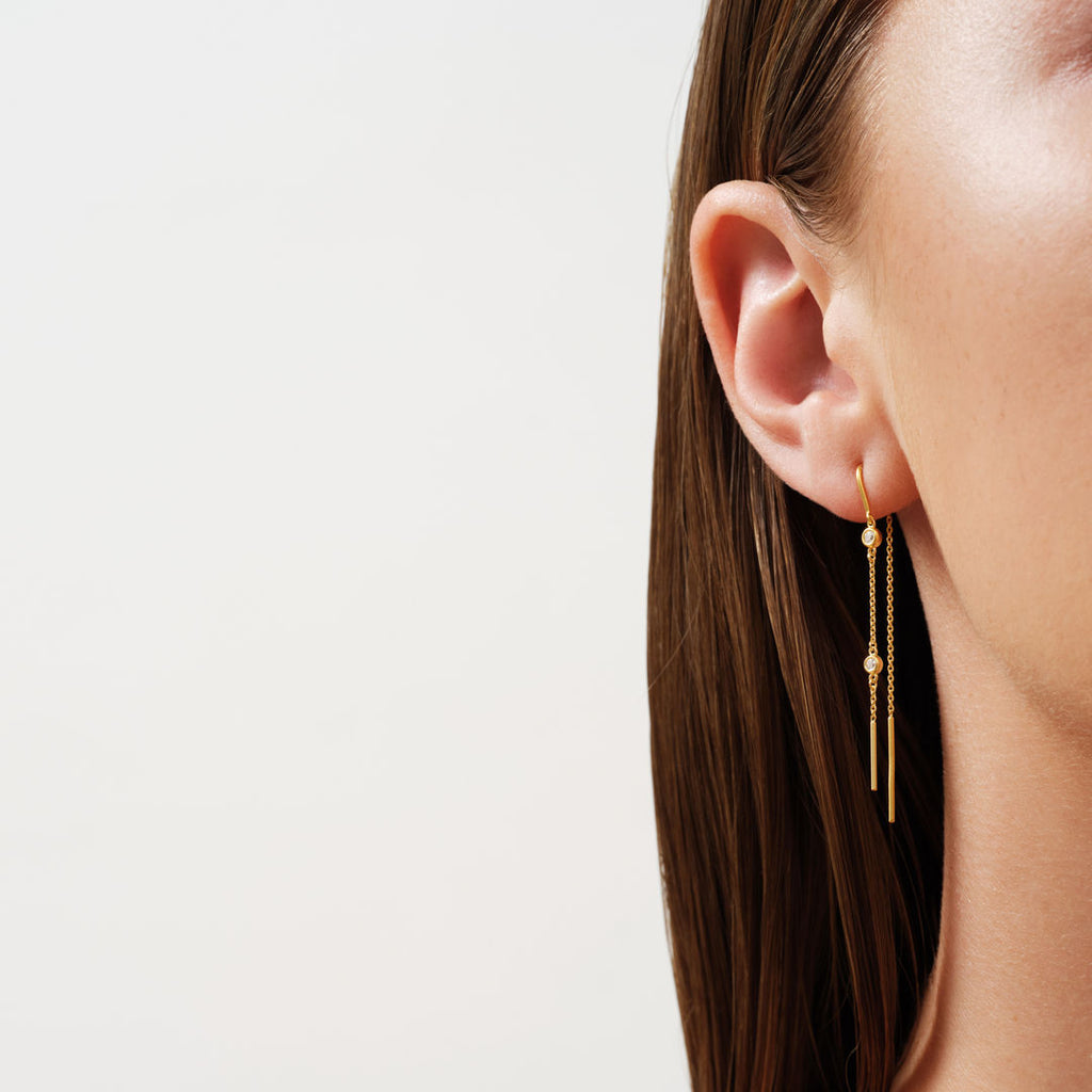 Grace Chain Gold Plated Earrings w. Clear Zirconia