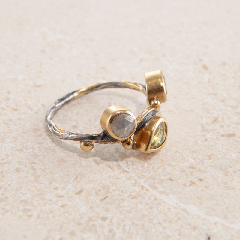 Seafire 18K, 22K & 24K Gold & Silver Ring w. Sapphire & Diamonds