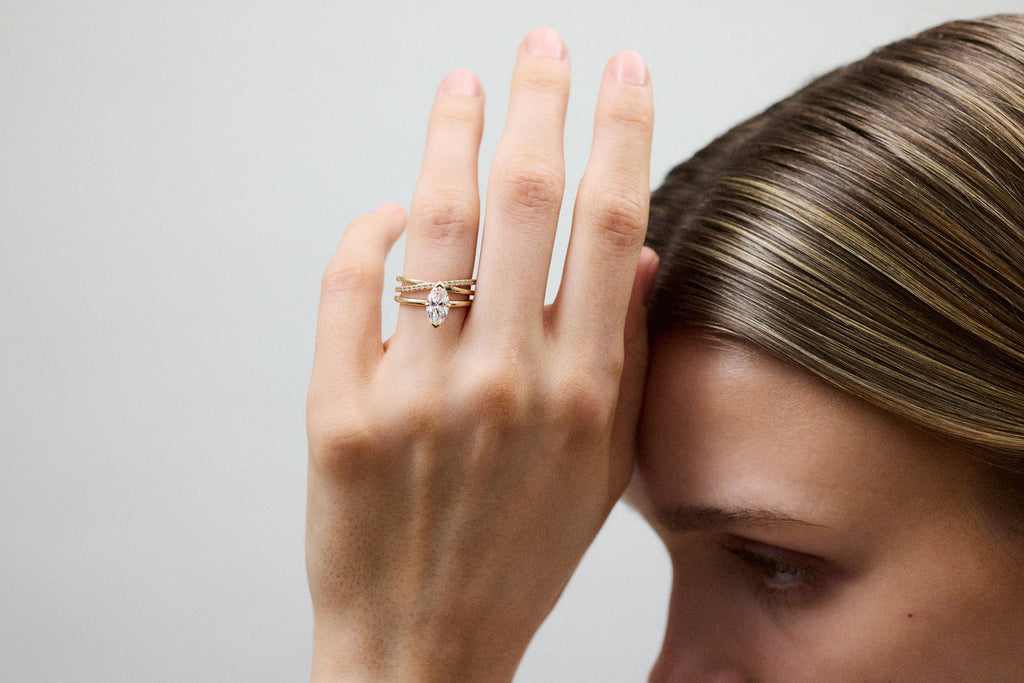 Marquise 0.5 CT 14k or 18k Whitegold Ring w. Lab-Grown Diamond