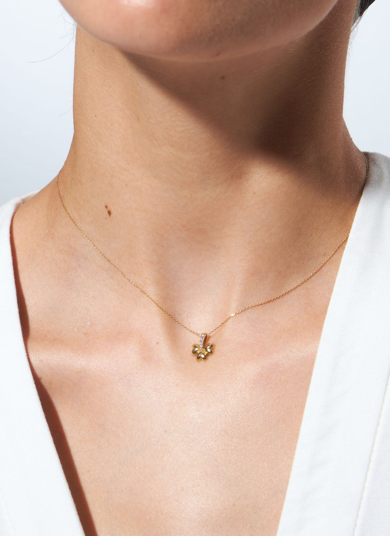 Heart Clover 14K Gold Necklace w. Diamond